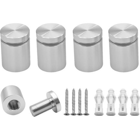 Lot de 4 supports de fixation murale solides en aluminium pour panneaux publicitaires - Pour cadre en acrylique - 19 x 20 mm - Argenté anodisé (1/5)