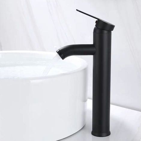 Mitigeur de Lavabo, Design à Bec Haut, Robinet Monotrou, pour Vasque à Poser sur Table pour Salle de Bain en Cuivre Chromé avec Mousseur Démontable (1/4)