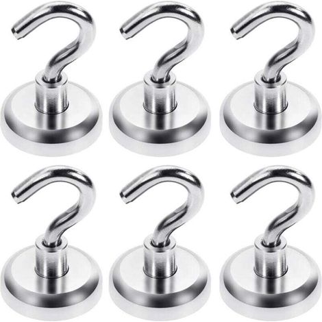 Magnetic hooks with a 34kg holding force, neodymium magnet hooks, extra-strong magnetic hooks, 6 pieces (1/4)