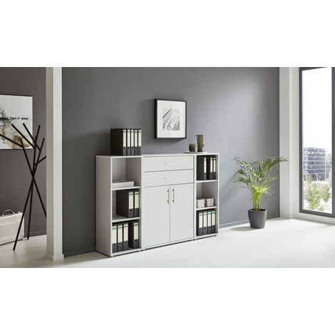 BMG Möbel Regalwand/Schrankwand, Office Edition Set 13, grau/ weiß matt