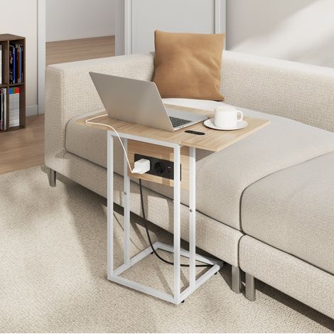 Table d'appoint pliante 39x29x57 cm en bois et métal blanc, gain de place pour salon FloraGrace (1/5)