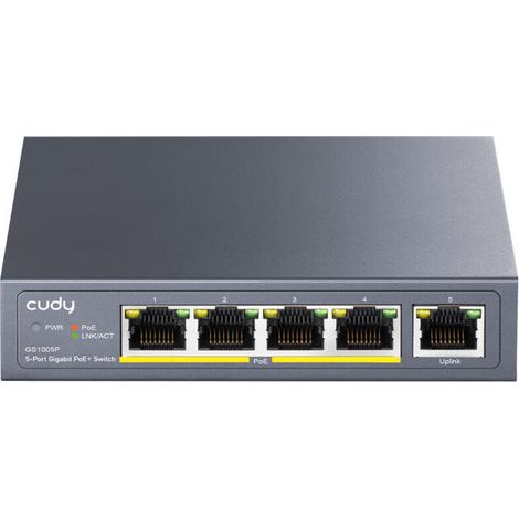 Cudy GS1005P Switch Gigabit Ethernet 5 Puertos Poe+ 60W, 4 Puertos 10/100/1000Mbps Poe+, Switch No Administrado (1/4)