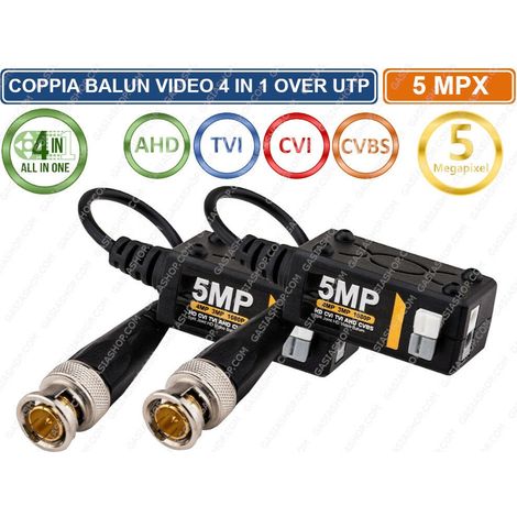 COPPIA TRASMETTITORI BNC VIDEO BALUN 5 MP AHD TVI CVI CVBS VIDEOSORVEGLIANZA