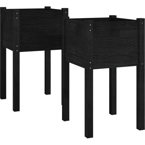 Macetero elevado bandeja plantas flores jardín exterior terrazas juego de 2 40 x 40 x 70 cm madera maciza de pino negro 020038901