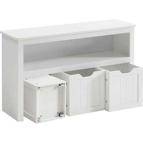 Mobiletto porta giocattoli 102 x 30 x 60 cm per bambini mobiletto con cassettiera e rotelle per soggiorno camera da letto sala giochi bianco 120006457