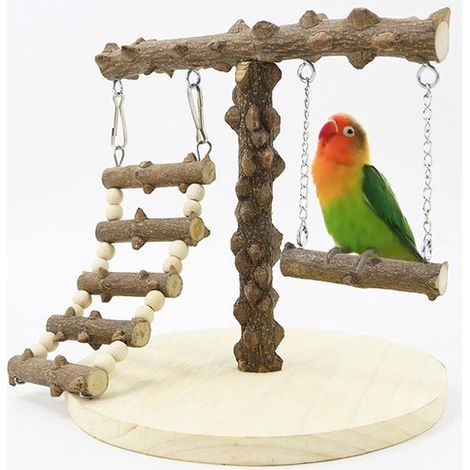 Balançoire pour oiseaux - Jouet pour oiseaux - Perchoir en bois pour perroquets - Aire de jeux pour perroquets - Support pour perroquets - Avec échelle et balançoire - Convient aux perroquets, pinsons (1/5)