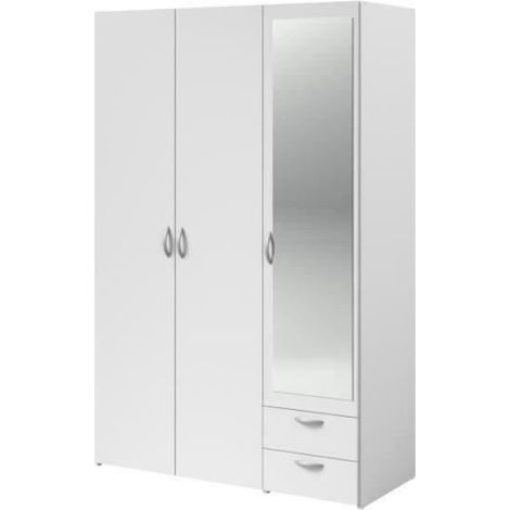 Armoire VARIA - Décor blanc - 3 portes battantes + miroir + 2 tiroirs - L 120 x H 185 x P 51 cm - PARISOT (1/5)