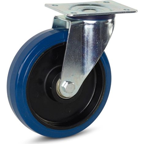 Roulette pivotante - MESO - Caoutchouc élastique bleu - 200mm - 350kg - Platine (1/2)