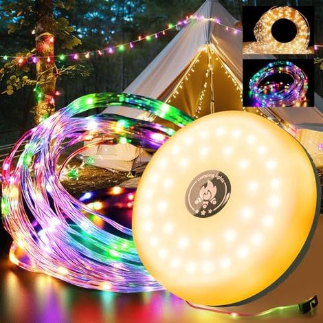 Guirlande lumineuse d'intérieur et d'extérieur, 2000 mAh, 4 en 1, portable et rechargeable, idéale pour le camping, la cour, la randonnée, les fêtes, Halloween et Noël [Classe énergétique A]