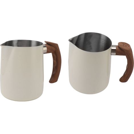 Milchaufschäumer mit integrierter Messskala, aus Edelstahl 304, tropffreier Auslauf, Kaffeekännchen mit Griff, perlmuttweiße Farbe, 1000 ml.