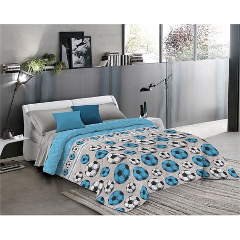Trapunta invernale made in italy in 2 misure e  4 colori fantasia Calcio AzzurroGrigio - Matrimoniale