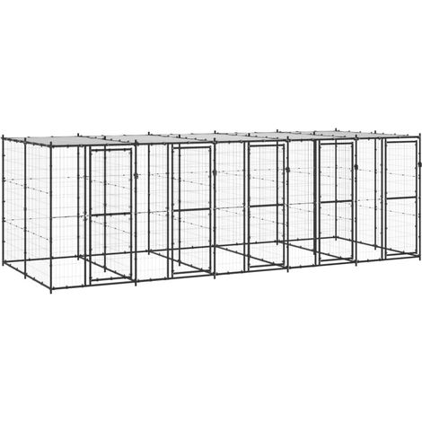 Chenil extérieur cage enclos parc animaux chien extérieur acier avec toit 12,1 m²