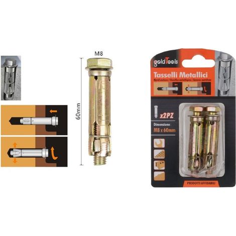 Kaela - Set 2 Pz Tasselli Metallici Tassello Bulloni M8 X 60mm Accessori Minuteria 91041 - (1/2)