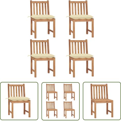 INLIFE Chaises de jardin 4 pcs avec coussins Bois de teck massif (1/5)