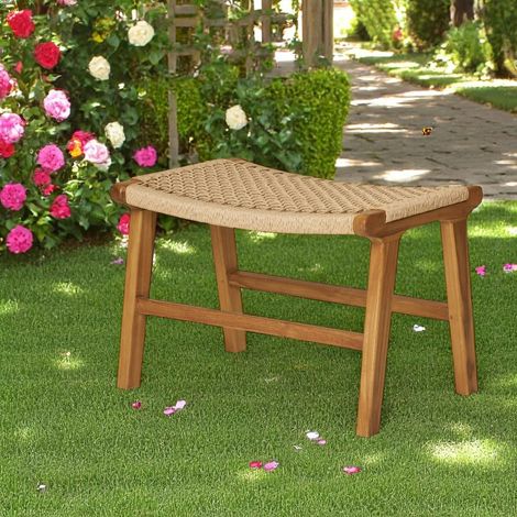 Tabouret repose-pieds en teck et fibre naturelle tressée MENDOZA (1/5)