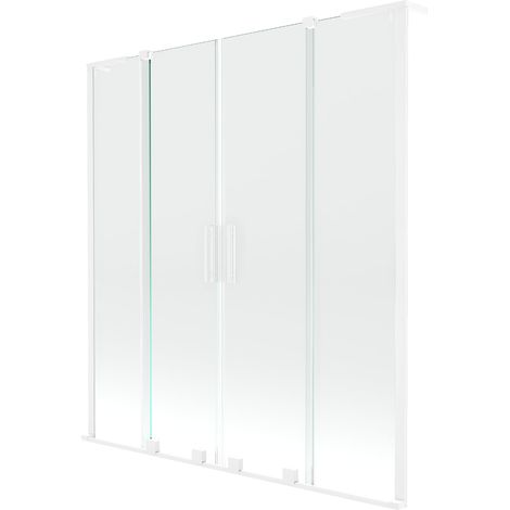 Mexen Velar L Duo paravento per vasca da bagno scorrevole a 2 ante 160 x 150 cm, trasparente, bianco - 896-160-003-02-20 (1/2)