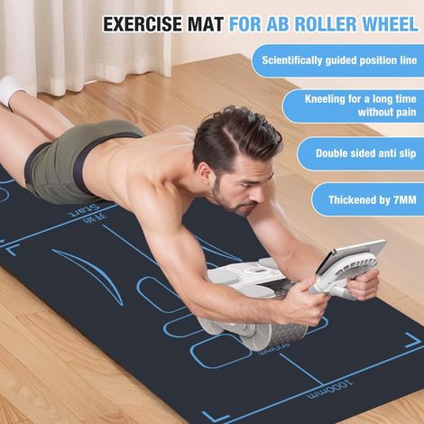 Tapis de yoga et d'exercice pour roue abdominale, tapis d'exercice antidérapant, tapis de genoux extra long et insonorisant, protection des articulations pour les exercices abdominaux au sol avec yoga (1/5)