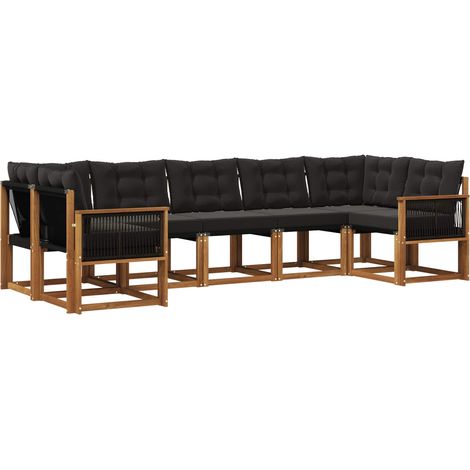 Conjunto de sofás de exterior con cojín 7 pcs Natural y negro vidaXL (1/5)