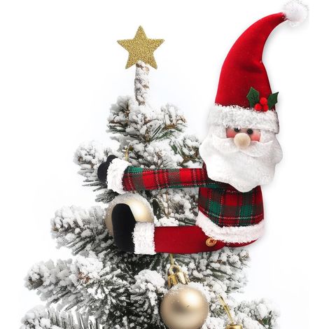 Haut de sapin de Noël Père Noël, décorations de haut de sapin de Noël, décoration de maison pour Noël, adorable Père Noël pince-cravate de rideau et décoration de bouteille de vin, décorations et four (1/5)