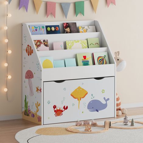 Scaffale a Scaletta Aarnskona per Cameretta con Scomparti e Cassetto - Design Aqua Dream [en.casa]