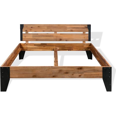 Maison Exclusive - Cadre de lit sans matelas bois d'acacia massif acier 152x203 cm (1/5)