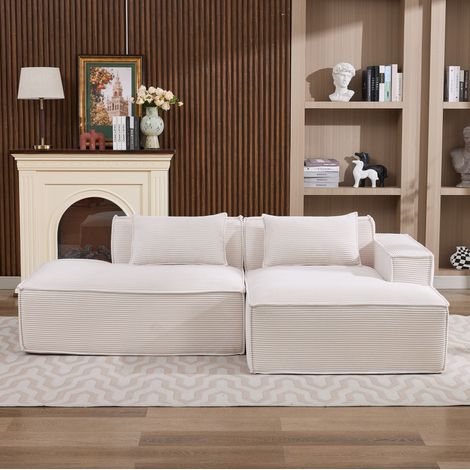 Canapé en tissu polyester beige 235 cm avec 2 coussins, design compact pour petits espaces (1/5)