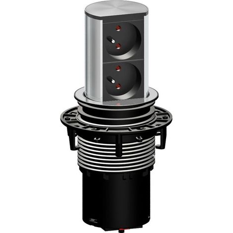 Borne multiprise escamotable elevator – 2 prises secteur – Aluminium et plastique – Longueur câble 2000 mm – Montage vertical ou horizontal – Bachmann (1/3)