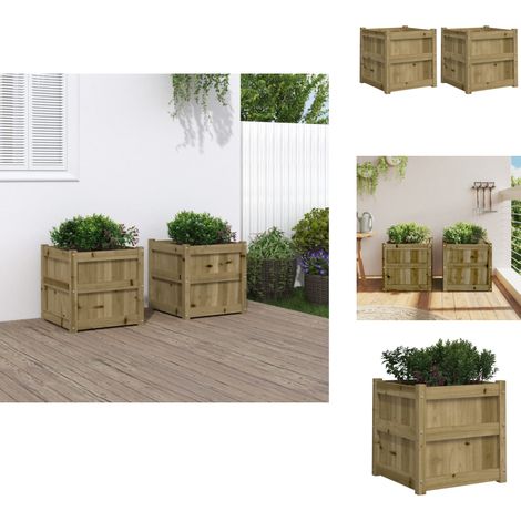 Jardinières 2 pcs bois de pin imprégné - Jardinières En Bois - Jardinière Extérieure - Pot De Fleurs Extérieur - Déco Jardin - Bac À Fleurs (1/5)