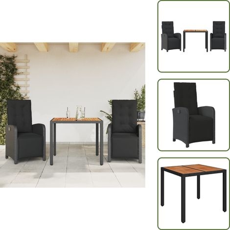 Chaise de jardin en résine - vidaXL Ensemble de bistro 3 pcs avec coussins noir résine tressée - Chaise de jardin en acier (1/5)