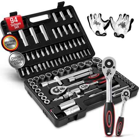 Mallette à outils 94, 192 ou 215 Acier Chrome Vanadium Coffret de réparation Ensemble d'outils de 94 pièces