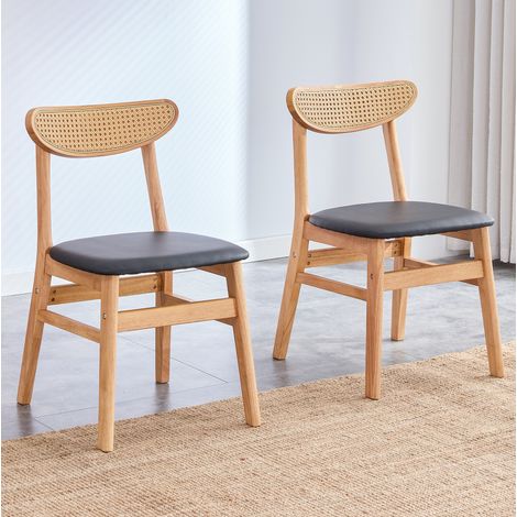 Set di 2 sedie da pranzo con schienale in rattan, seduta imbottita, legno naturale HAVRYA (1/5)