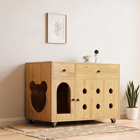 Meuble renfermant la litière du chat en bois naturel 100 x 45 x (1/5)