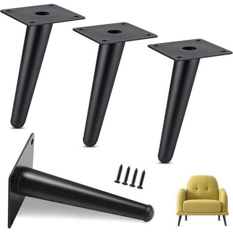 Pieds de table en métal, pieds de canapé inclinés, pour régler la hauteur de la table, noir, lot de 4, 15 cm (1/5)