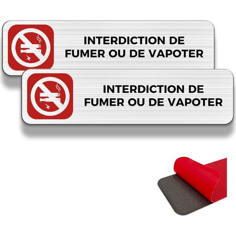 Interdiction de fumer, 2 panneaux d'avertissement, 19×5 cm, intérieur/extérieur, panneau en aluminium, panneau d'avertissement, avec autocollant (INTERDICTION DE FUMER OU DE VAPOTER) (1/5)