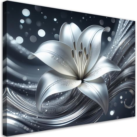 Quadro su tela, Fiore astratto d'argento - 60x40 (1/5)