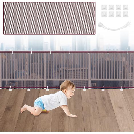 Filet de Sécurité pour Enfants, Bébés Filet de Protection pour Escalier, Balcon et Clôture, Barrière de Sécurité pour Enfants Robuste et Réglable pour Enfant, Chat, Jouets, 300 x 90 cm, Brun (1/5)