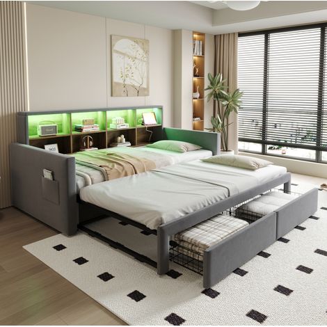 letto struttura letto estraibile 90x190 velluto grigio OKMYHOME (1/4)