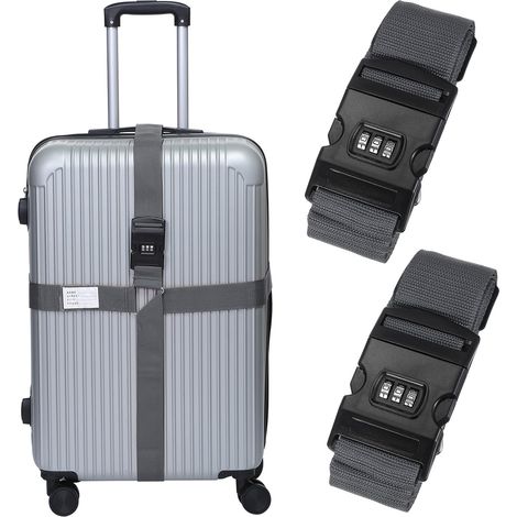 Croix Bagages Sangles avec Combinaison Serrure Nom ID Carte Réglable Valise Ceinture Sangle pour Valise Porte-Documents Sac à Dos Voyage, Gris, Ensemble de 2 (1/5)