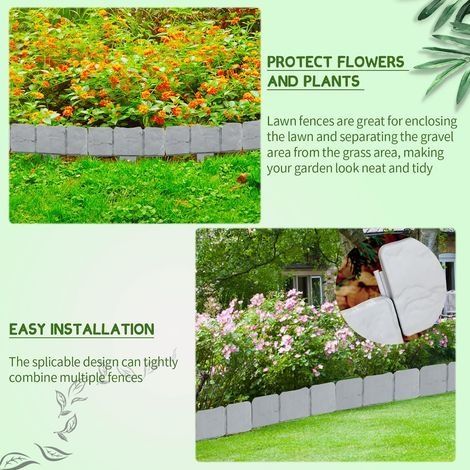 Garteneinfassung, dekorative DIY-Blumenbeeteinfassung für Rasenwege und Beetbegrenzungen, Steinoptik, Rasenzaun – 20 Stück, Grau (1/4)