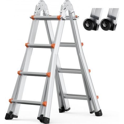 Teleskopleiter mit A-Rahmen, 4670 mm, kompakte Aluminium-Ausziehleiter, multifunktionale, tragbare, zusammenklappbare Wohnmobilleiter, Teleskopleiter für Hausaufgaben, Treppen, Innen- und Außendächer, (1/5)