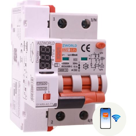 RCBO Interruttore Magnetotermico Differenziale WIFI Con Riarmo Automatico, Tipo A - SI Curva C 2P Veri 3M 6000A 30mA, AC 230V IP20 PL8M2, Disponibili 6A 10A 16A 20A 25A 32A 40A (C25A) (1/3)