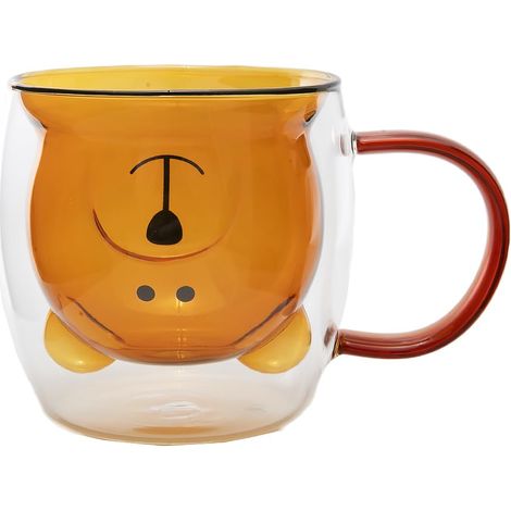 Tasse Ours Mignon Ambre - Verre Double Paroi - Munie d'une Anse - Contenance 275 ml - Tasse Café, Thé, Chocolat Chaud, Cappuccino - Mug Déco Japonaise - Idée Cadeau Japon Asie (1/5)