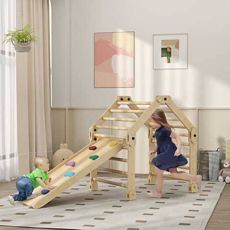 Cadre d’escalade 3-en-1 - pour enfants de 1,5 à 4 ans - en bois - pliable - échelle et toboggan/mur d’escalade - Robuste