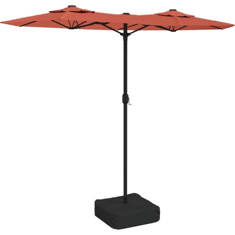 Sombrilla de jardín de doble cabezal con LED 316 x 145 cm funcional y elegante de poliéster terracota 020047397 (1/5)