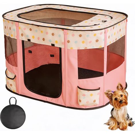 Niche pour Chien 70x55x45cm Parc pour Animaux Pliable Rectangle Salle de Livraison Nid de Chat Cabane pour Chat Maison pour Chiot Chenil fermé Tente pour Animaux avec Sac de Transport (Rose) (1/5)