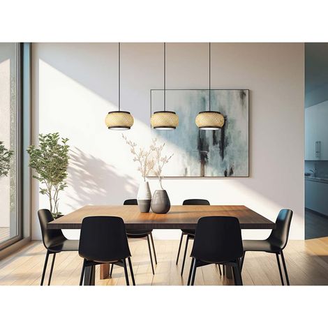 Pendelleuchte Hängeleuchte Deckenleuchte Bambus schwarz natur Memory LED H 120 cm