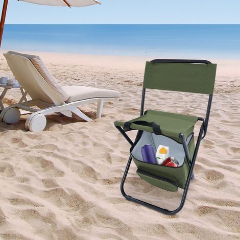 Army Green Fishing Folding Chair with Insulated Bag Foldable Camping Chairs (1/5)