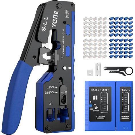 RJ45 Crimping Tool Kit Network Connector Network Tester Cable  Network with 50pcs Gold Cat6 Connectors and 8P Crimp Nest for CAT5/CAT5E/CAT6/CAT6A/CAT7/CAT7A Network Connector (1/5)