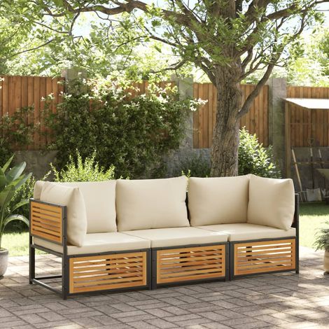3-tlg. Garten-Sofagarnitur mit Kissen Massivholz Akazie