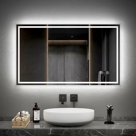 EMKE LED Badspiegel mit Anti Fog 60x100cm Kaltweiß Dimmbar Touch Steuerung mit Doppel Satinierter Rand